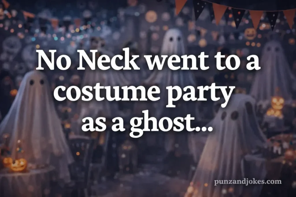 No Neck went to a costume party as a ghost.