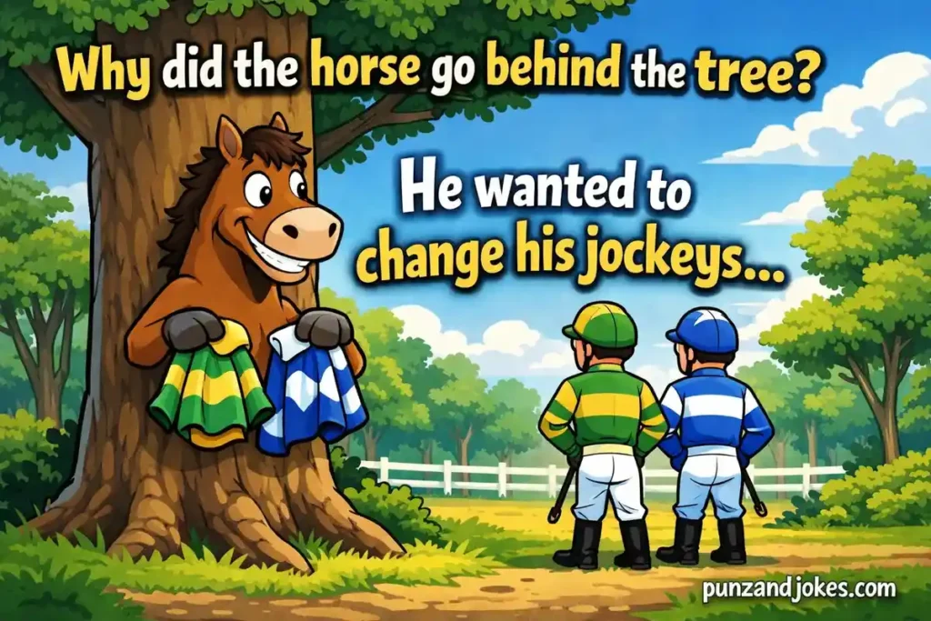 Why did the horse go behind the tree? He wanted to change his jockeys.